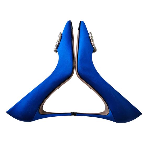 Gucci GG Crystal Logo Royal Blue Satin Pointed Toe Pump Heel Size 37 US 7 - Picture 6 of 10